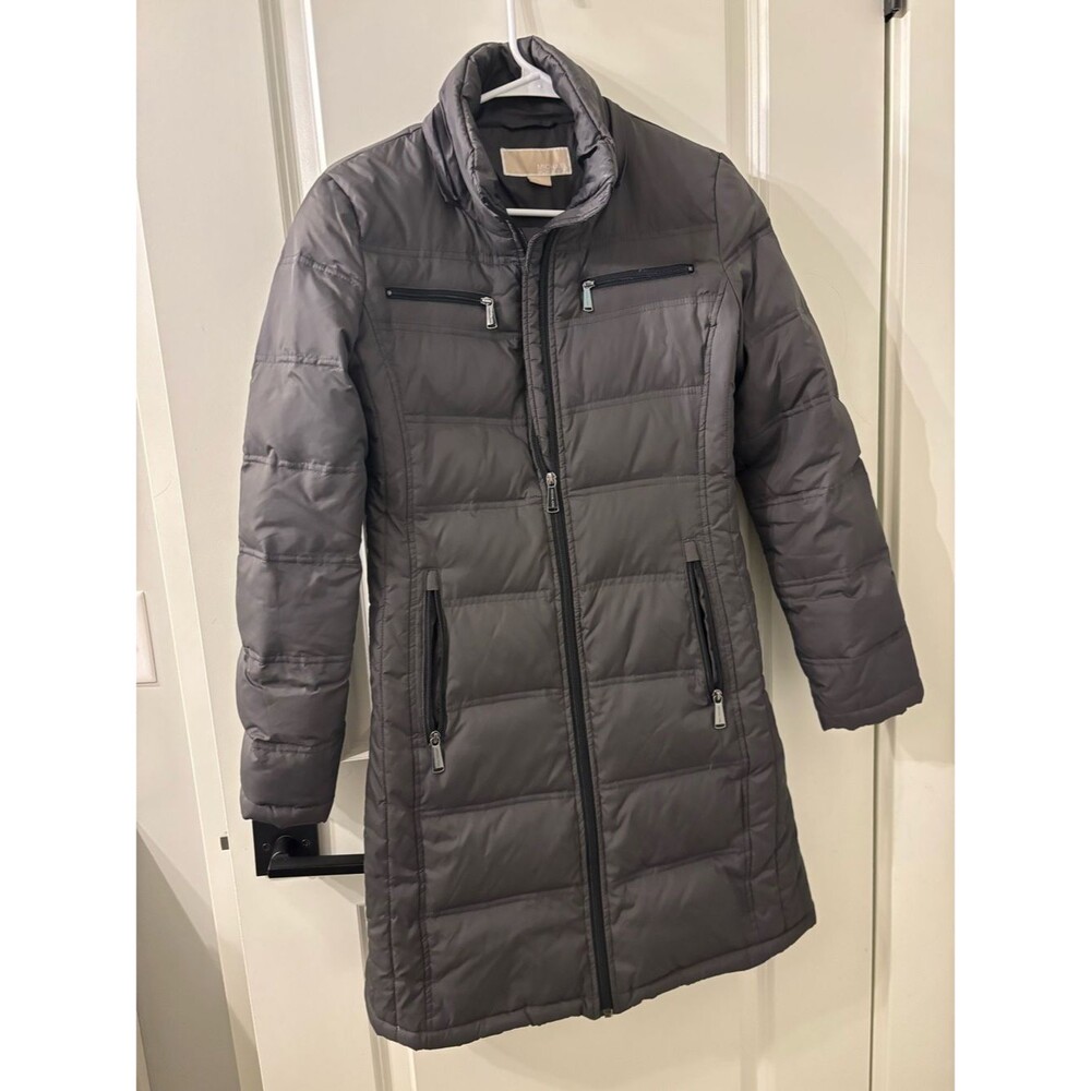 Michael Kors Women's Charcoal Grey Puffer Long Down Coat Size XS Excellent